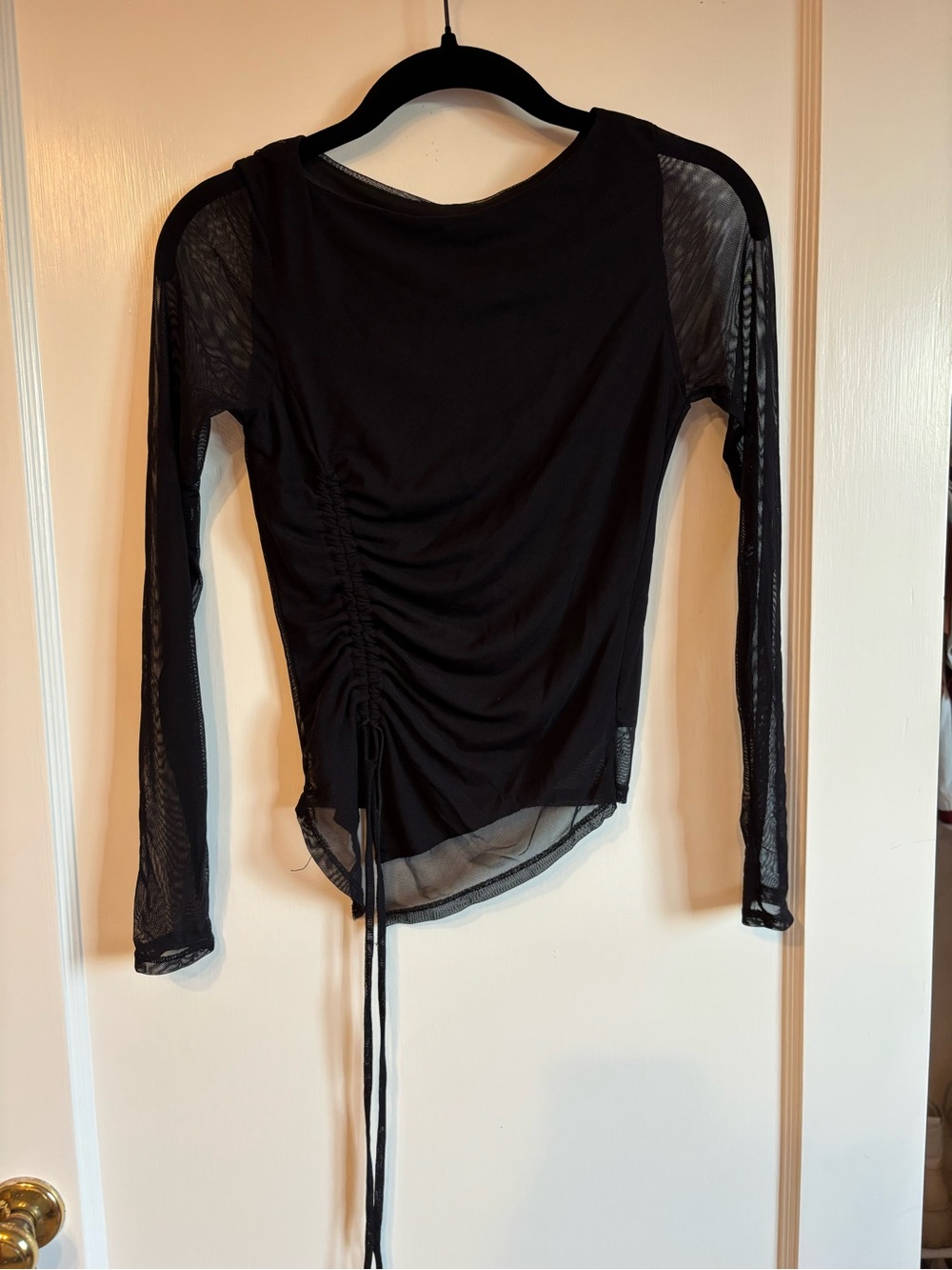 Black Sheer Cinched Long Sleeve Top